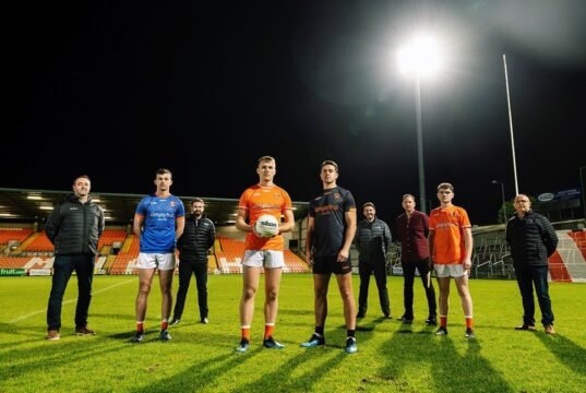 Armagh release new team kit Pictured at the launch are from left: Padraic McKeever (McKeever Sports), Ethan Rafferty, Connor McCann (Simplyfruit), Rian O'Neill, Stefan Campbell, Patrick Og McCann (Simplyfruit), Fergus Clinton (ASEE), Shea Harvey and Sean McAlinden (County Secretary).
